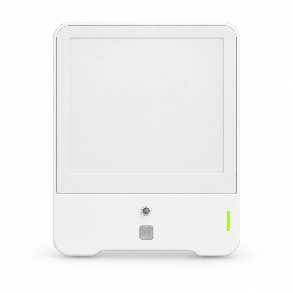 Capteur AirConform : boîtier blanc sans écran, voyant d'état vert